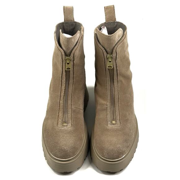 Allsaints Ophelia Chunky Beige Suede Platform Chelsea Boot Zip Womens US 7 EU 37 - Picture 2 of 10